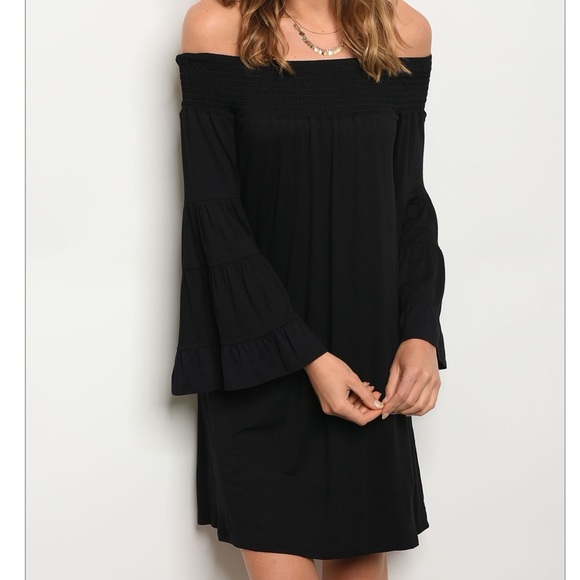 LAST/ Med Black Off-Shoulder Bell Sleeve LBD - Picture 2 of 5